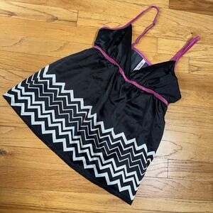 Missoni Target Tank Y2K XS Babydoll Chevron Zig Zag Strappy Tank Top Black White